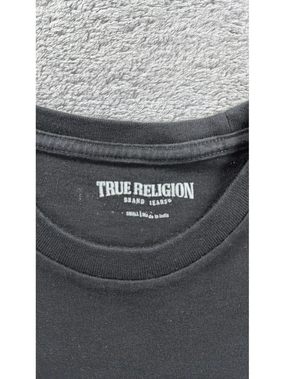 True Religion Men's Black Crew Neck Short Sleeve Multi-Patch Graphic Tee